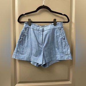 J. Crew Factory Blue Chambray Ruffle Shorts